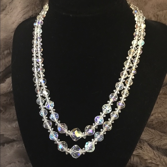 Aurora Borealis Jewelry - Vintage Aurora Borealis 2 Strand Crystal Necklace